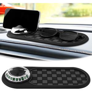 Multifunction Car Anti-Slip Mat, Car Dashboard Mobile Phone Holder, Anti Slip Mat Phone Holder and Temporary Parking Number Pad - Secure Storage for Sunglasses, Keys, Gadgets (Black)