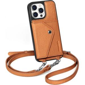 LUCKYCOIN for iPhone 14 Pro Max Case for Women,Crossbody Wallet Phone Case with Expandable Flip Card Holder,Genuine Leather Phone Purse with Strap,Compatible with iPhone 14 Pro Max 6.7" 2024 Brown