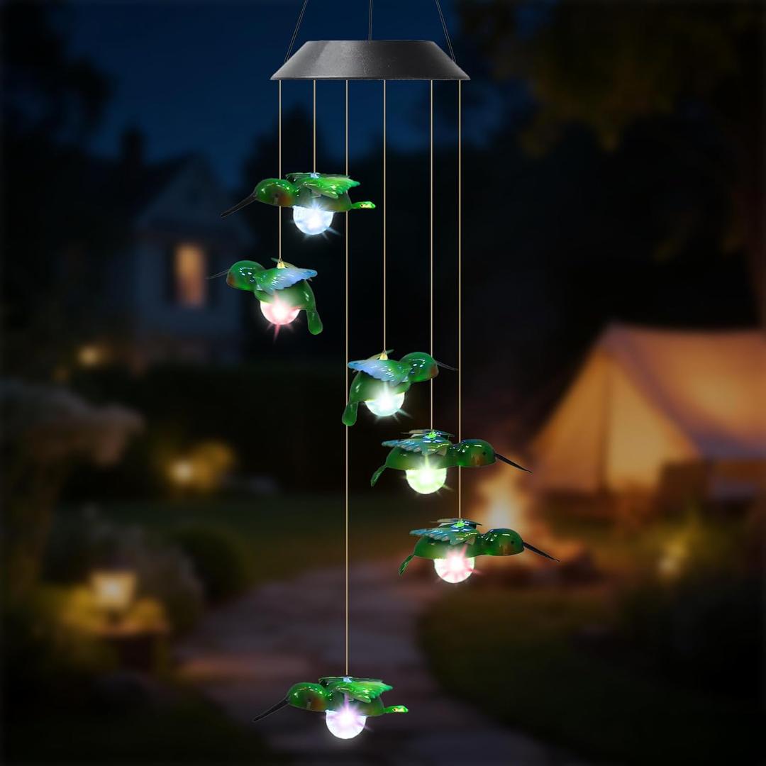 Solar Hummingbird Wind Chimes for Outside Garden, Patio, Yard  Decor for Festivals/Birthday/Christmas, for Women Mom Home Garden Patio Decor