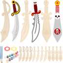 Fennoral 12 Pack Pirates Craft for Kids Make You Own Pirates Wooden Swords Arts and Crafts for Girls Boys DIY Coloring Pirates Theme Craft for Halloween Art Activity Cosplay Supplies Birthday Gifts