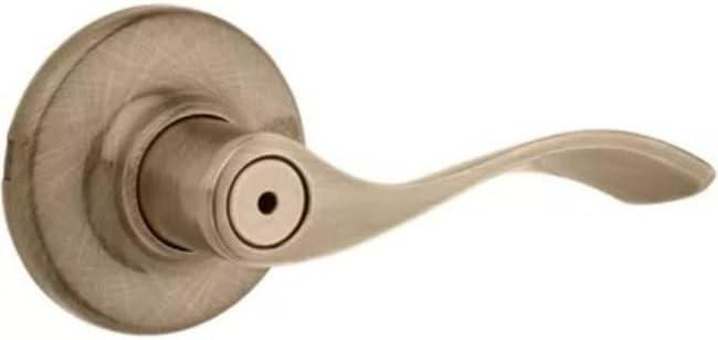 Kwikset Balboa Interior Privacy Door Handle with Lock, Door Lever for Bathroom and Bedroom, Antique Brass Reversible Keyless Turn Lock, with Microban Protection