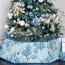 Soulchen 31.5 Inch Coastal Christmas Tree Collar Starfish Ocean Beach Blue Hexagon Fabric Collapsible Skirt Xmas Tree Collar for Artificial Trees Festive Holiday Nautical Decoration