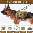 Forestpaw Tactical Dog Harness for Large Dogs,Tactical Dog Collar with Bungee Leash Set,No Pull Military Dog Harness for Walking Training,Adjustable for Medium Large Dogs,Khaki,Chest 19.5-41.5"
