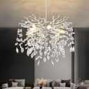 EGM 18-Inch Silver Crystal Chandeliers for Dining Room, Modern Crystal Chandelier for Bedroom, 6-Light Silver Tree Branch Chandelier for Living Room, Raindrop Leaf Chandeliers for Home Dcor, E12