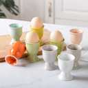 GSHLLO 2 Pcs White Ceramic Egg Serving Cups Egg Stand Holders Hard Boiled Egg Containers Breakfast Egg Bowls Kitchen Gadgets Tools