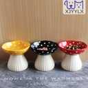 Elevated Mushroom Cat Bowls Ceramic, Raised Cat Bowls for Indoor Cats, Cute Whisker Fatigue Cat Bowl, Raised Dog Bowl Stand for Food and Water, Black 6" Wide for Adult Cats