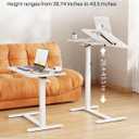 Foldable Overbed Table with Wheels, Pneumatic Height Adjustable Overbed Bedside Table, Tilting Desktop Mobile Standing Desk, Rolling Laptop Desk for Bed, Sofa, or Hospital Use (White)