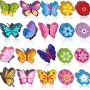 Epakh 200 Pcs Summer Bulletin Board Cutouts Paper Butterflies Flowers Cutouts with Glue Point Colorful Butterfly Floral Bulletin Board Decoration for Classroom DIY Craft School Wall Party Decor