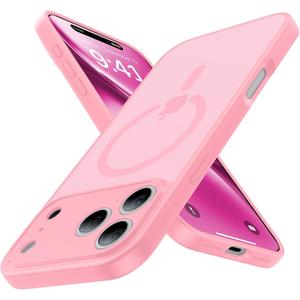 Magnetic Shockproof for iPhone 17 Pro Max Case,Upgrade[Camera Protection][Compatible with Magsafe][Non-Slip][Mil-Grade Protection] Slim Translucent Matte Phone Case for iPhone 17 Pro Max,Pink