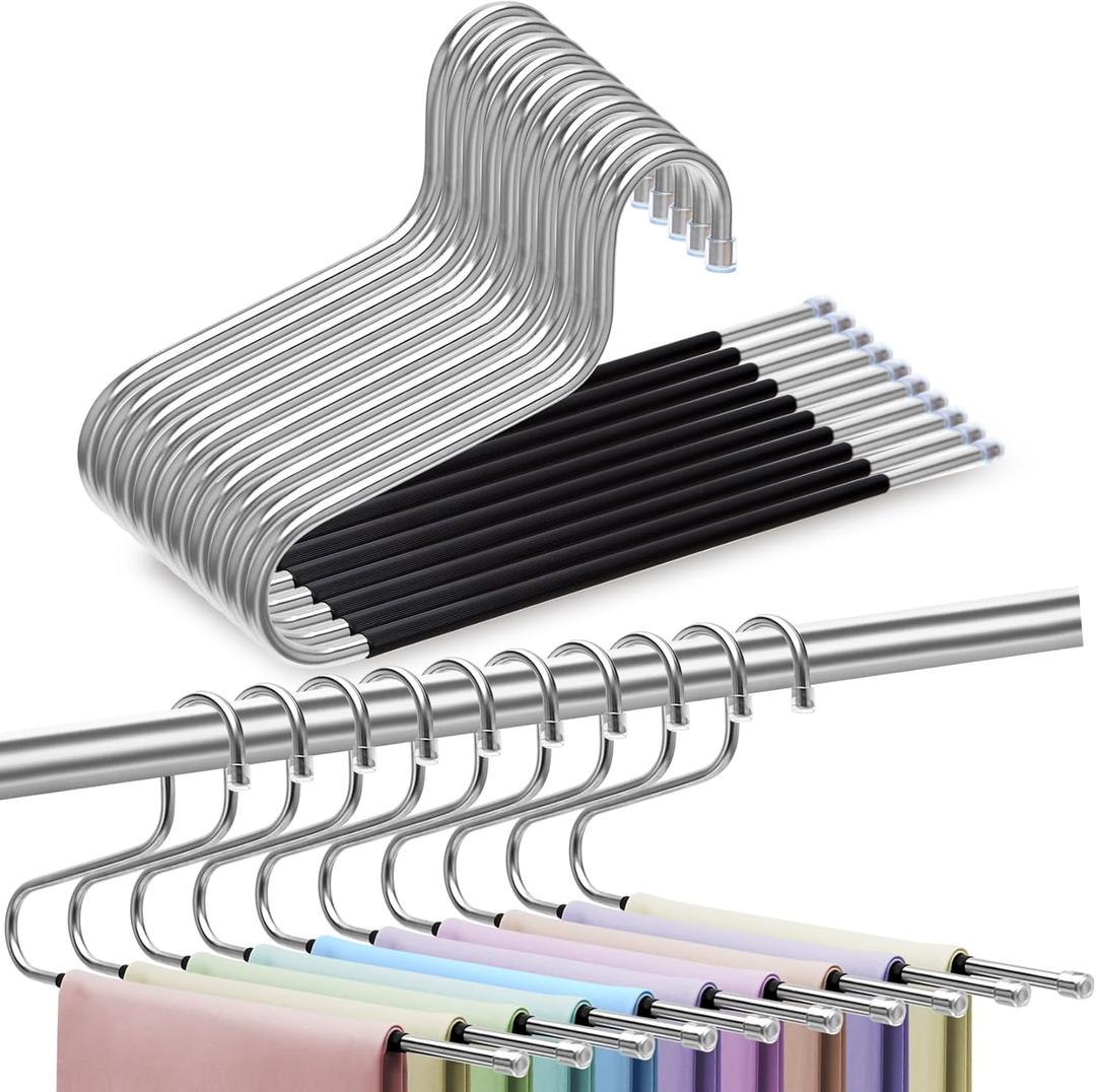 Pants Hangers Space Saving with Open-Ended,Closet Organizers and Storage,10 Pack Non-silp Clothes Hanger for Home Essentials,Dorm Room Essentials for College Students Girls Guys,Hangers for Jeans