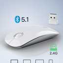 RAPIQUE Bluetooth Wireless Mouse - (BT5.1+USB) Slim Dual Mode Computer Mice with Quiet Click, Low Power, and 1600 DPI, Portable Cordless for MacBook, Laptop, iPad Pro/Air, Chromebook (White)