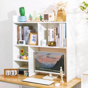 deli Desktop Shelf, Desk Hutch with 5 Shelves for Computer Desk, Desktop 3-Tier Display Rack, Multipurpose Wood Desktop Bookshelf Storage Organizer for Dorm Office Home, 35.4"L x 10"W x 35.4"H