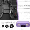 Record Player 3 Speed Vinyl with Bluetooth Vintage Turntable Built in Battery Portable Suitcase Support Aux in RCA Line Out Headphone Jack Purple