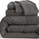 Twin Size Comforter Set, 5 Pieces Soft Bedding for All Seasons, Bed in A Bag, Kids Bedding Set with 1 Comforter, 1 Fitted Sheet, 1 Flat Sheet, 2 Pillowcases, Dark Grey