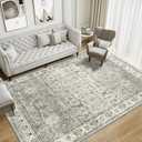 Washable 9x12 Area Rug - Soft Large Rugs for Living Room Thin Stain Resistant Vintage Carpet for Bedroom with Non Slip Backing for Bedroom Dining Room Home Decor (Ivory/Grey,9'x12')