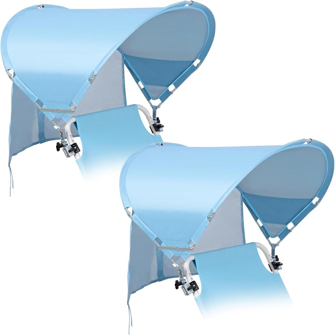 XL Universal Beach Chair Umbrella Canopy, UPF 50+ Chair Sun Shade Attachment with Adjustable Clamp for Camping, Lawn, Wheelchair, Tanning, Zero Gravity, Lounge, Outdoor Chairs, Oversized, 2 Pack