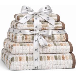 BIOLINEN 6-Piece Luxury Towel Set Blush 2 Bath Towels, 2 Hand Towels, 2 Washcloths Soft Absorbent Cotton Towel Pack for Bathroom, Home, Gym & Travel