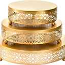 Hedume 3 Pack Cake Stand Set, Round Cake Stands, Metal Dessert Cupcake Pastry Candy Display Plate for Wedding, Event, Birthday Party