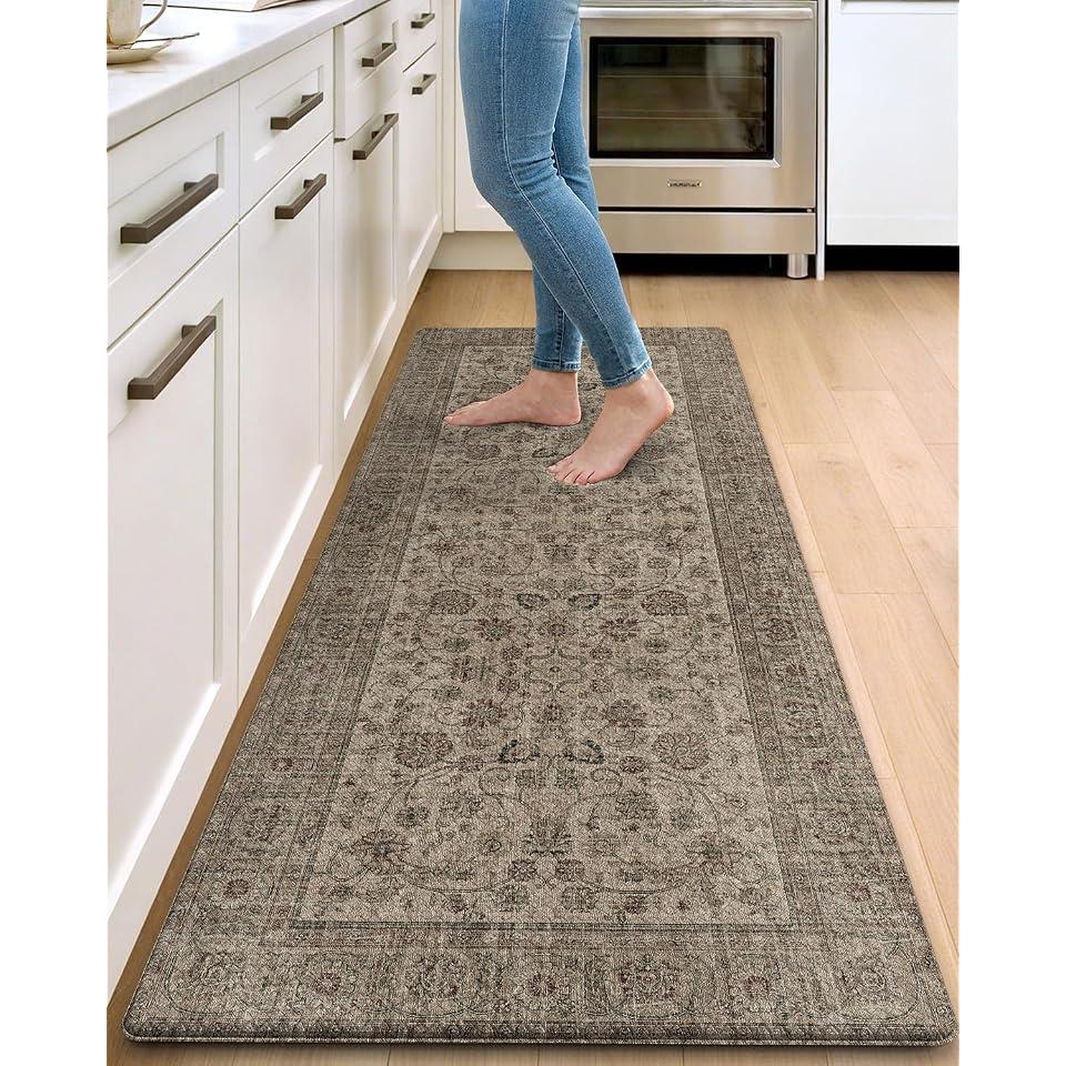 DEXI Kitchen Mats for Floor Cushioned, 23x35 Wide Runner Rug Non Slip, Waterproof Soft Comfort Standing Padded Anti Fatigue Decorative, Brown