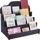 UNICRAFTALE Greeting Card Display Stand 4-Tier Black Wooden Organizer Rack Card Risers Holder for Retail Stores Sticker Holder for Postcard Brochure Photos (26.5x40x36.5cm)