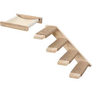 HOOBRO Cat Wall Shelf Set of 2, Wall Mounted 4-Level Cat Steps with Jute Scratching Steps, Hammock Wall Mounted, Holds up to 40 lb, Cat Wall Furniture, for Playing, Natural NL41CS03