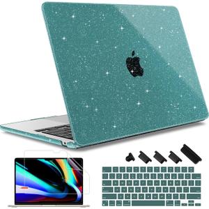May Chen Case for MacBook Air 13/13.6-inch (M5/M4/M3/M2, 2022-2026 Models A3449 A3240 A3113 A2681), Lightweight | Closes Seamlessly | Ideal for Work Hard Shell Case, Dark Cyan Glitter
