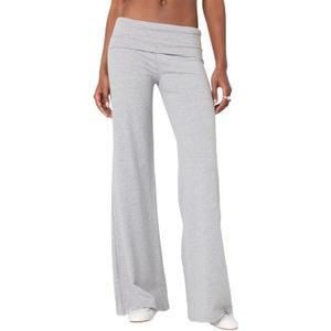 Lounge Yoga Pants for Women Fold Over Low Waist Wide Leg Sweatpants Flare Leggings Bell Bottoms Y2K Foldover Pants (Medium, Gray)