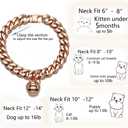 Rose Gold Cat Dog Collar Kitten Puppy Wide Stainless Steel Kitten Choker Curb Adjustable Chew Proof Cuban Link 1/2inch Chain with Rose Gold Bell Personalized Custom tag