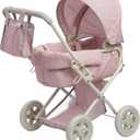 Olivia's Little World Buggy-Style Baby Doll Stroller with Retractable Canopy, Storage Underneath, Detachable Bassinet, Travel Nursery Bag, Comfortable to Push, Pink and Gray