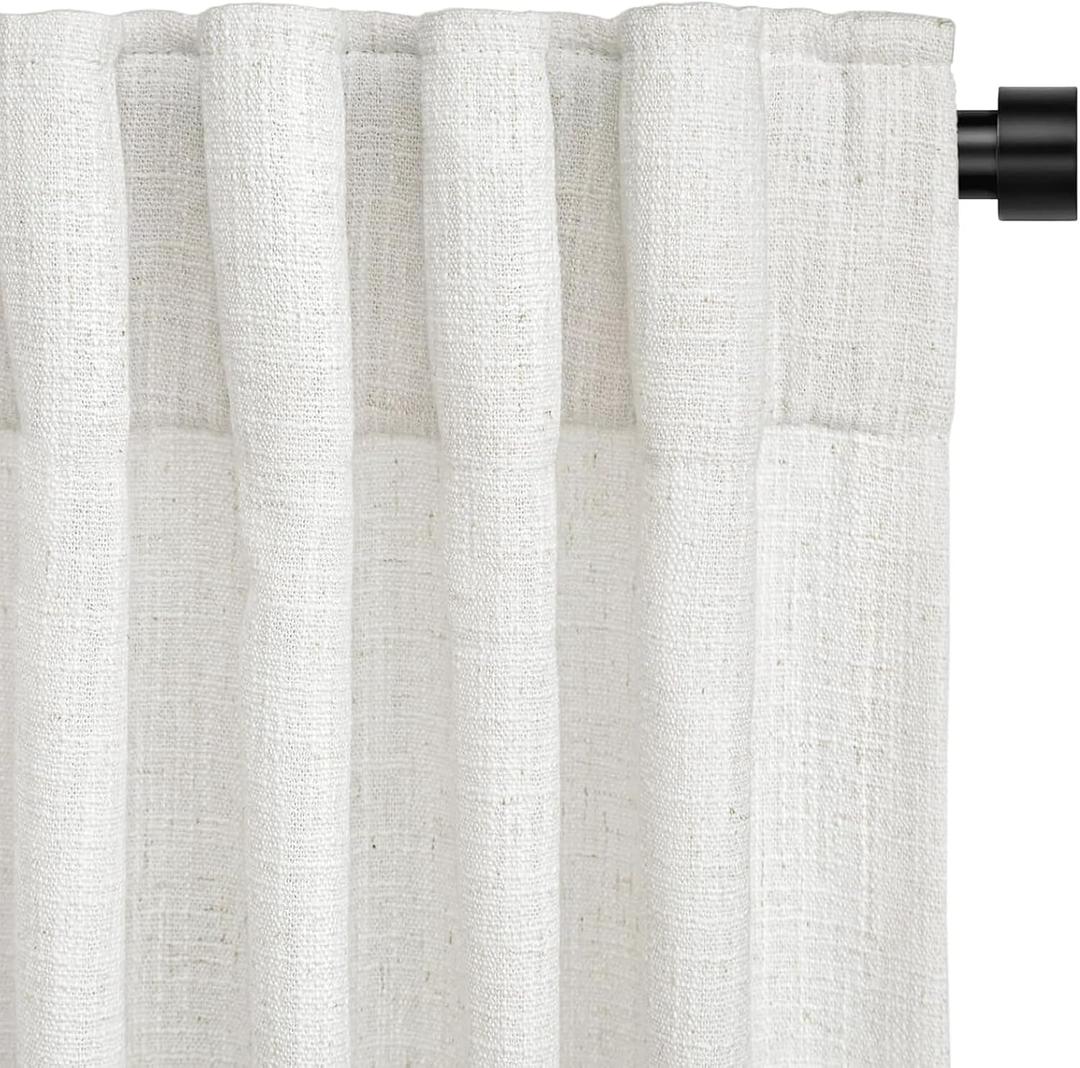 INOVADAY Linen Curtains for Living Room Bedroom, Back Tab Sheer Privacy Curtains 2 Panels,Light Filtering Farmhouse Drapes W50xL84 Beige White (50"W x 84"L (Pack of 2), Beigewhite)