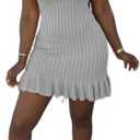Nimsruc Women Summer Tank Dresses Sleeveless Crew Neck Casual Bodycon Mini Dress with Ruffle Hem (Gray, XXL)