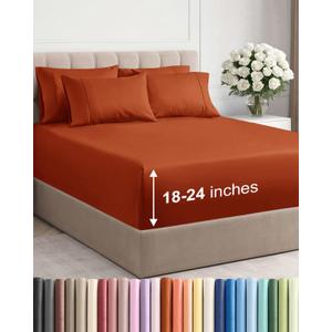 Extra Deep Queen Sheet Set - 6 Piece Breathable and Cooling Sheets - Hotel Luxury Bedding for Women, Men, Kids & Teens - Easy Secure Fit - Soft, Wrinkle Free & Comfy - Extra Deep Pockets - Terracotta