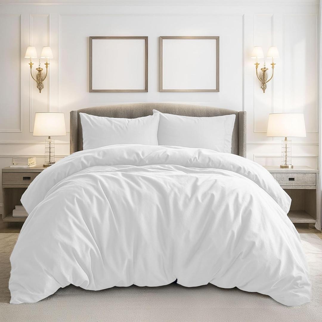 Pure Bedding Duvet Cover Queen Size - 3 Pieces Extra Soft Bedding Set, Includes 1 Duvet Cover 90x90 Inches with Zipper Closure & 2 Pillow Shams, Comforter Not Included, White