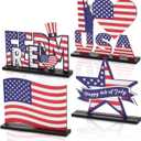 4pcs Memorial Day Decorations Table Wooden Sign Patriotic Themed Tiered Tray Decor Remember and Honor Happy Memorial Day Table Decor Supplies