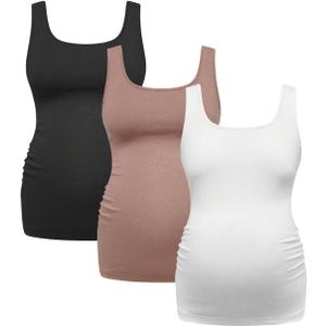 SOLY HUX Women's Maternity Scoop Neck Tank Top 3 Packs Sleeveless Basic Tops Pregnancy Athletic Yoga Shirts (White Pink Black)