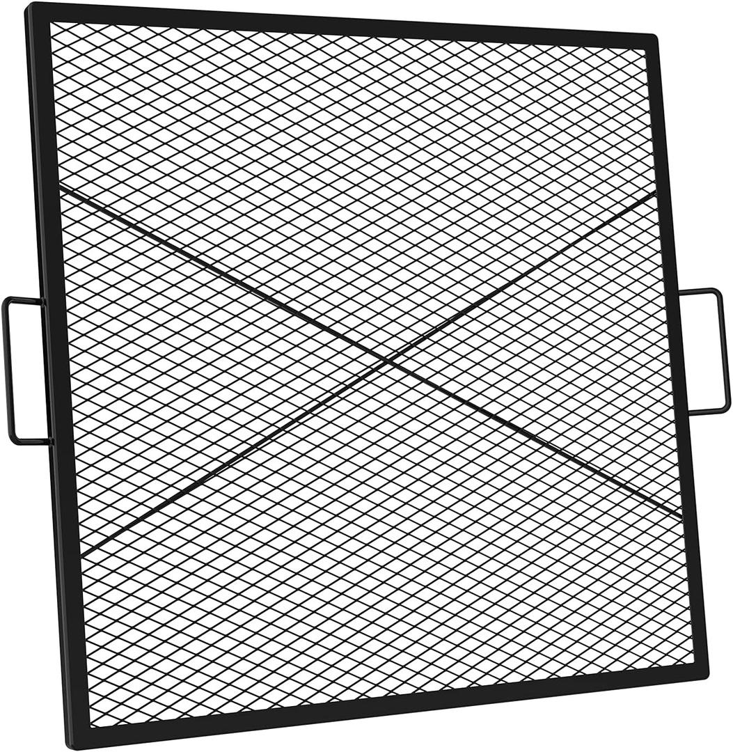 onlyfire X-Marks Square Fire Pit Cooking Grate, Square Grate for Outdoor Cooking, Heavy Duty Steel Campfire BBQ Grill Grid with Handle, 36-Inch