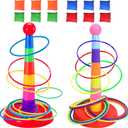 Colorful Plastic Sport Ring Toss Game Set for Kids,2 Colorful Columns+48 Rings+12 Bean Bags,Outside Toys Carnival Ring Circle Game,Outdoor Kids Sports Educational Toys