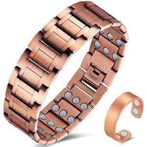 3X Copper Bracelet for Men Triple Ultra Strength Magnet Pure Copper Magnetic Bracelet & Ring Set with Adjustable Sizing Tool