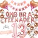 13th Birthday Decorations Thirteen Teenager Birthday OMG UR A Teenager Balloons 13th Birthday Tiara Sash Happy Birthday Banner for 13 Year Old Teen Girls Birthday Party Supplies (Rose gold)