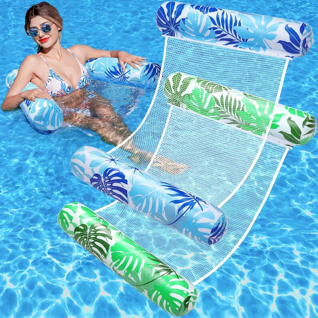 Pool Floats Adult, Inflatable Pool Floats, 2 Pack 4-in-1 Multi-Purpose Rafts Lounger Water Hammock for Swimming Pool