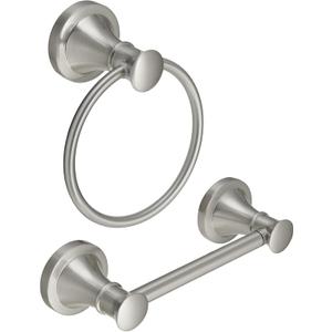 RUMOSE Toilet Paper Holder and Hand Towel Ring Brushed Nickel Wall Mount Bathroom Hardware Accessories 2 PCS Set Flexible Pivoting Toilet Tissue Roll Holder and Towel Hanger, Stainless Steel