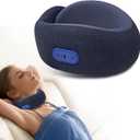 Travel Pillow with Heat,Vibration Massage,Portable Rechargeable Adjustable Airplane Neck Pillow,with Headrest Support for Head,Neck,and Chin,for Pain Relief at Home,Car,Office,Travel (Navy Blue)