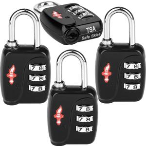 TSA Locks 4-Pack - Ultra Lightweight Travel & Gym Combo Locks (54g Each!), TSA Approved Secure Luggage Locks for Suitcases, School Backpacks, Lockers - 3-Digit Code, 2.36in Compact Design