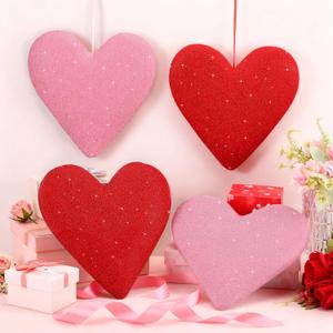 4 Pcs 10 Inch Valentine's Day Large Heart Ornaments for Tree Glitter Heart Wreath 3D Foam Wreath for Front Door Outdoor Decor for Trees Front Door Stairs Mantel Wall Window(Red,Pink)