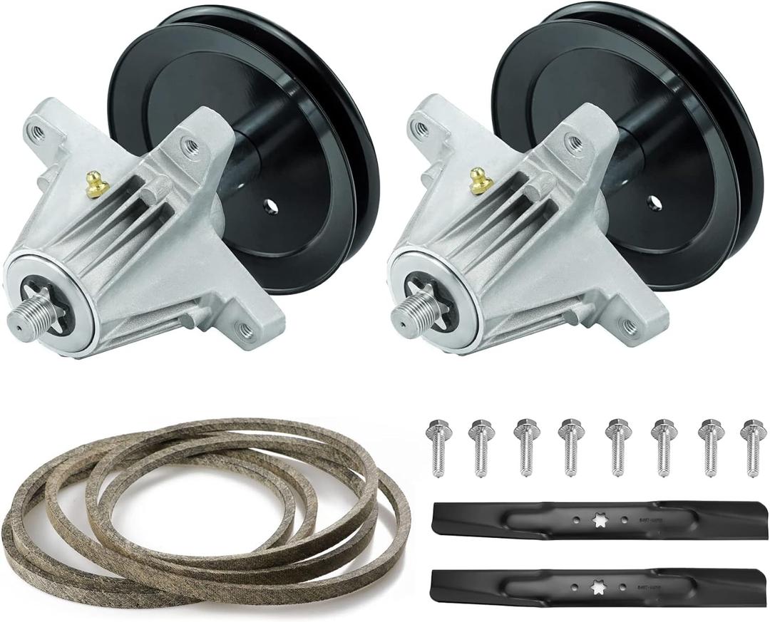 T1200 Lawn Mower Deck Rebuild Kit Fits for 42" Cub Cadet MTD LT4200 T1000 T1400 T1800, Includes 2 Spindle 618-06991 918-06991, 2 Blade 742-04308 742-04312, 1 96 1/2" Belt 754-04060