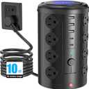 Power Strip Surge Protector Tower with 16 Outlets and 5 USB Ports (2 USB-C), 10ft Extension Cord, 45 Flat Plug, Charging Station for Home, Office, Dorm Room Essentials (Black)