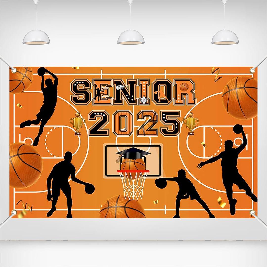 Senior 2025 Basketball Backdrop Banner, 70.8x43.3in, Graduation Party Decor, Sports-Themed Decoration for Class of 2025 Wall Banner for Seniors