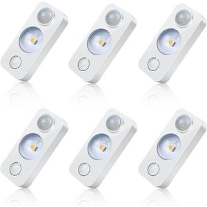 LED Motion Sensor Puck Lights, Rechargeable Cabinet Lights, Stick on Wireless LED Night Light for Closet, Drawer, Shelf, Under Cabinet, Warm White 6Pack, USB Charging Cord Included