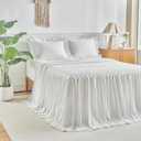 Ruffle Skirt Bedspread Set - 30" Long Drop - Vintage Chic Ruffled Summer Coverlet Bed Spreads Quilt Boho Bedding Farmhouse Style Lightweight Luxurious Rustic 3 Piece Set King Size White