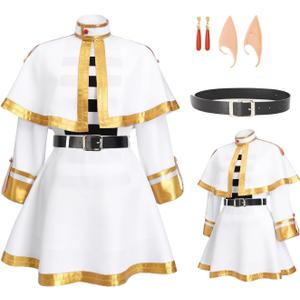 DAZCOS Cosplay Elf Costume Full Set White Cape Skirt Uniform with Pantyhose Belt Ears Halloween Outfit  (Medium)